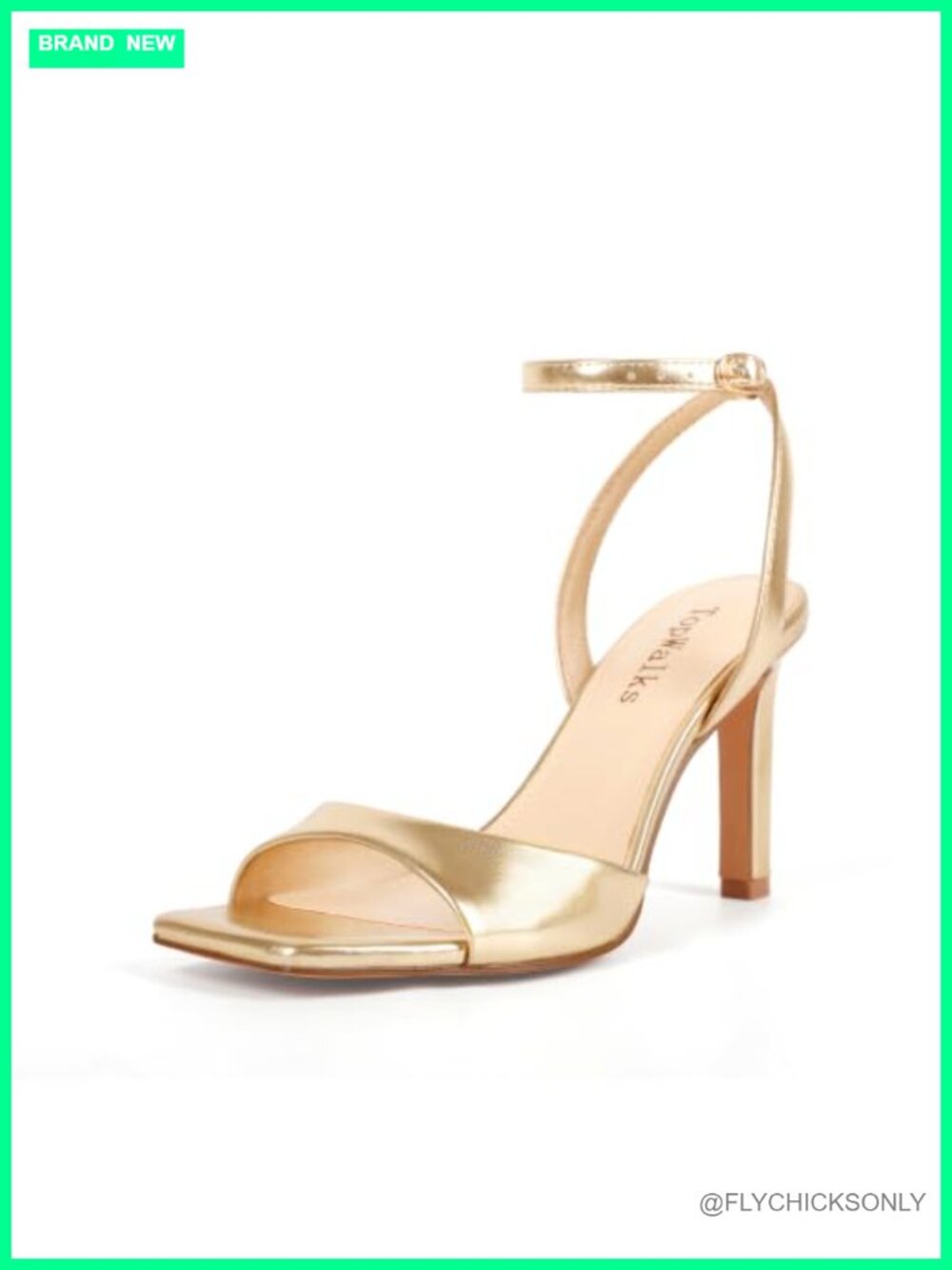 Women's Square Open Toe Stiletto Ankle Strap Sandals 3.5 Inch Faux Leather
